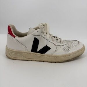 Veja V-10 Sneakers Womens 8 White Navy Red Good Leather Low‎ Top Trainers